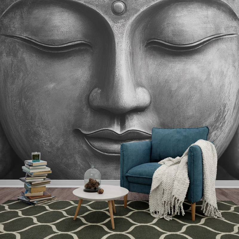 Papier peint bouddha Visage de bouddha en noir et blanc pour une atmosphère zen Meilleur Choix