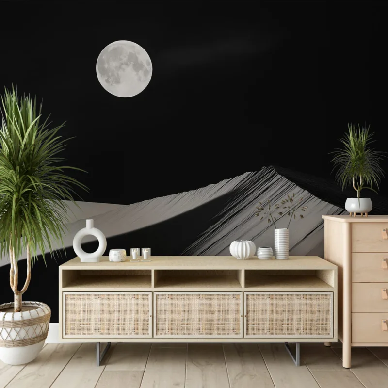 Papier peint dunes de sable Paysage minimaliste nocturne avec lune brillante Commander Maintenant