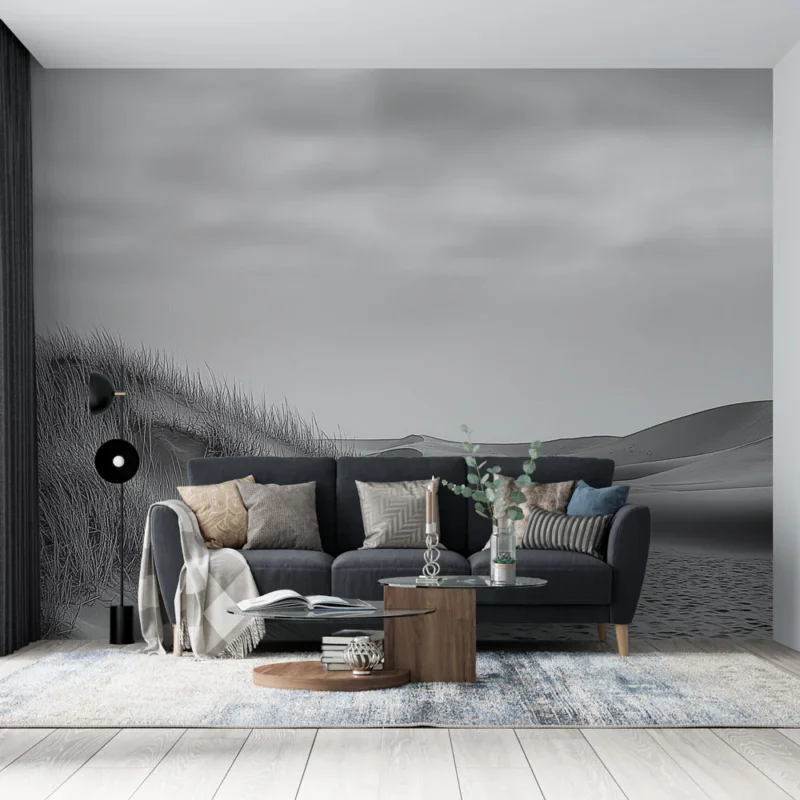 Bon Plan Papier peint dunes de sable Paysage monochrome de dunes et d‘herbes
