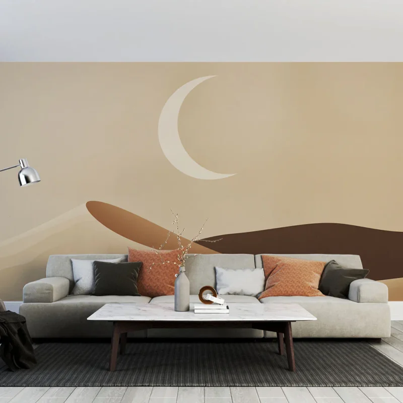 Expédié Aujourd'hui Papier peint désert Paysage minimaliste de dunes et lune élégante