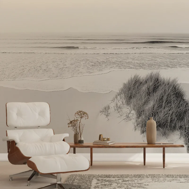 Meilleure Vente Papier peint plage Scène minimaliste de plage en noir et blanc