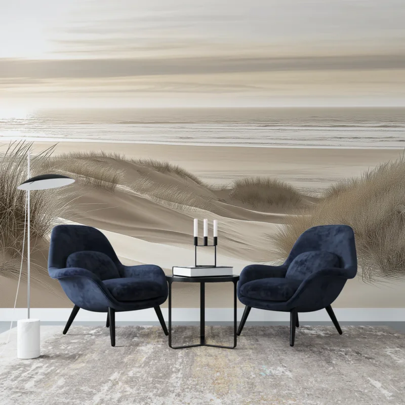 Nouveauté Papier peint paysage de plage Dunes de sable et mer paisible avec lumière douce
