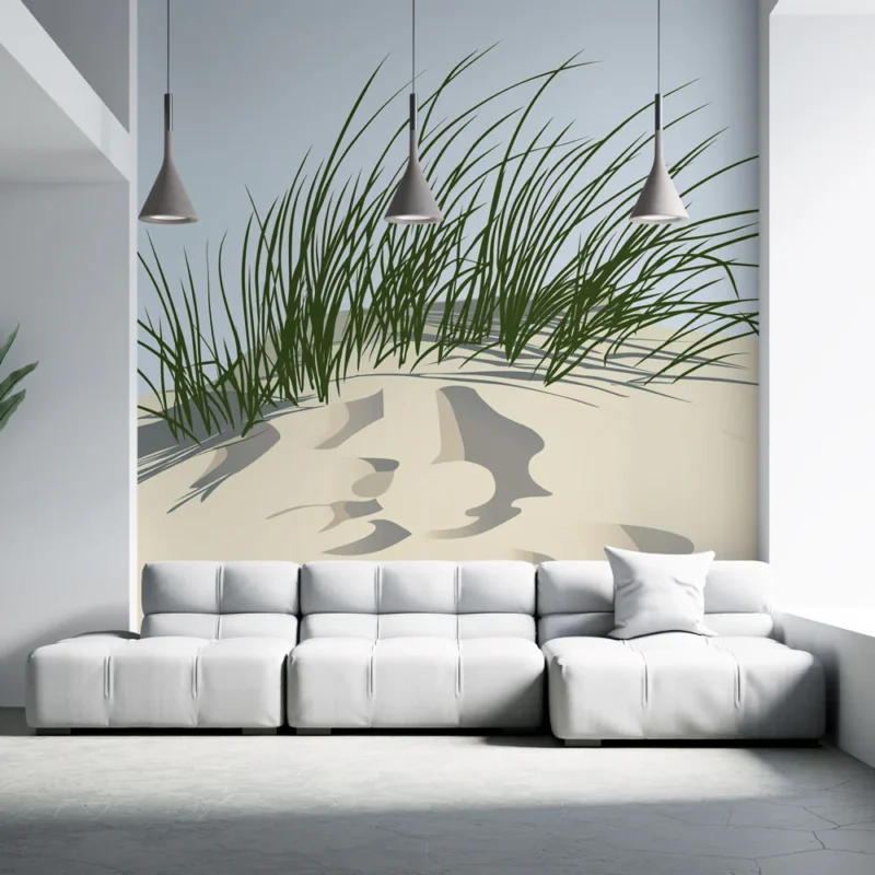 Dernière Chance Papier peint herbe et dunes Motif de blé sauvage sur fond clair