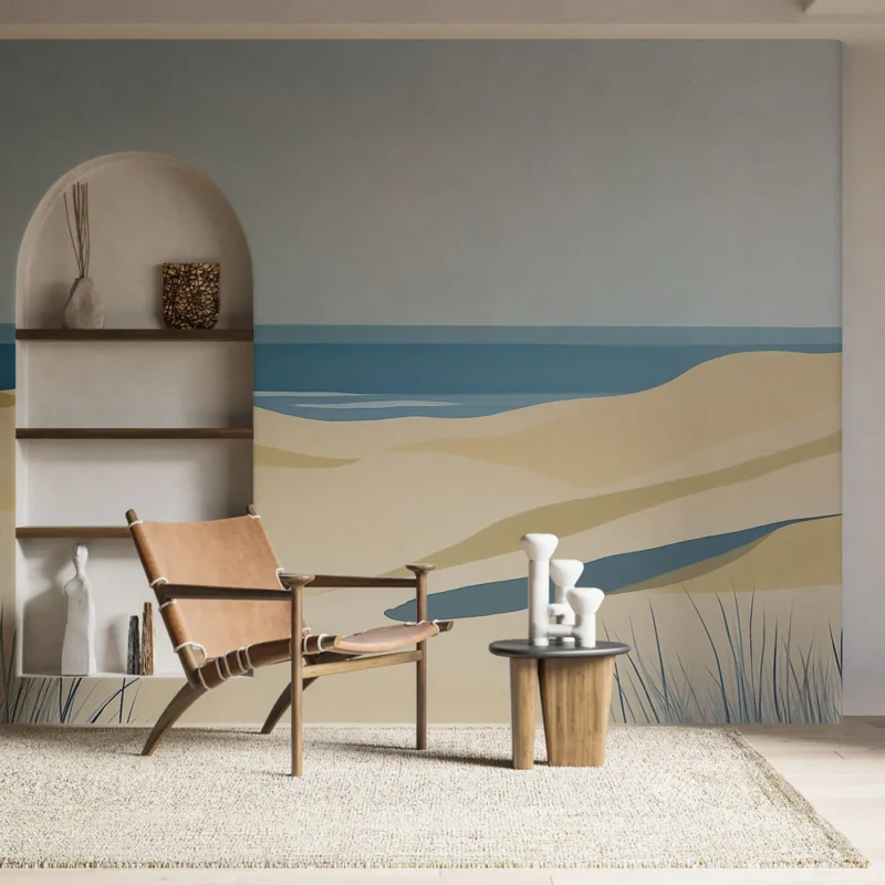 Papier peint dunes de sable Paysage minimaliste de dunes et mer Quantité Limitée