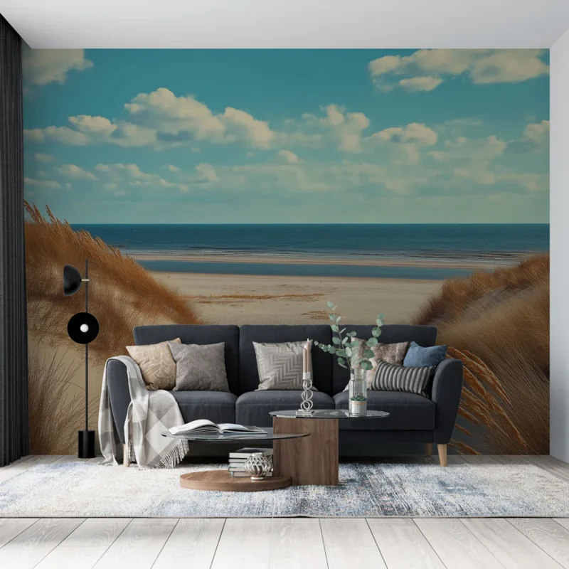 Papier peint dune de sable Paysage côtier avec dunes et mer étincelante Haute Qualité
