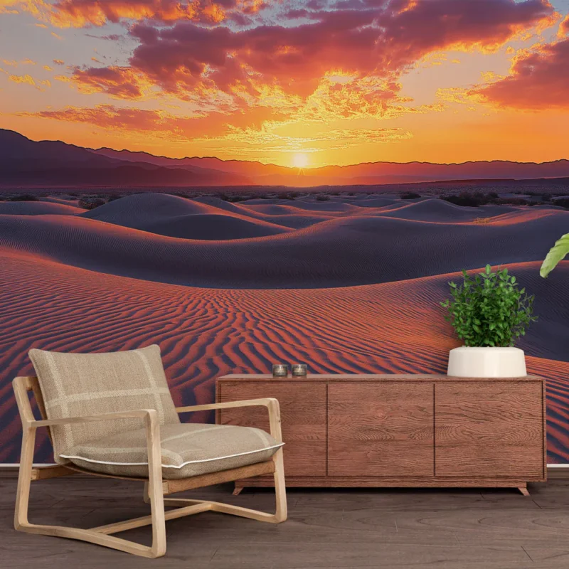 Certifié Papier peint désert Coucher de soleil sur des dunes de sable dorées
