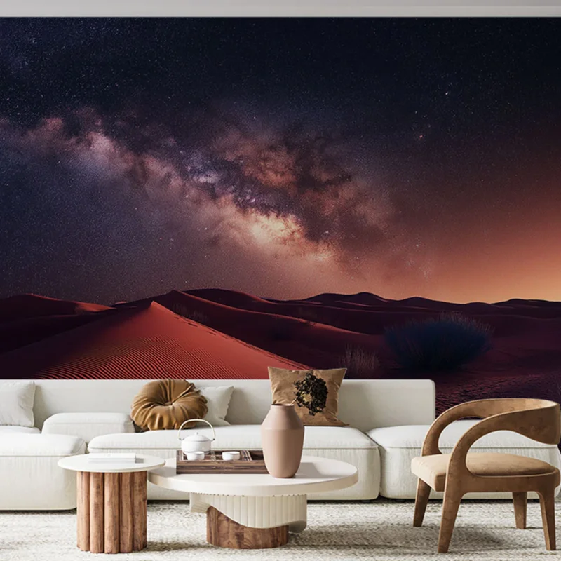 Papier peint désert stellaire Paysage de dunes rouges sous un ciel étoilé Offre Exclusive