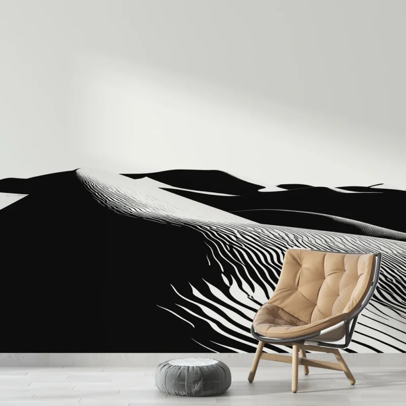 Authentique Papier peint dunes Motif minimaliste de dunes en noir et blanc