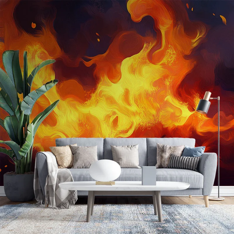 Papier peint flammes Motif abstrait de flammes dans des tons chauds Super Prix