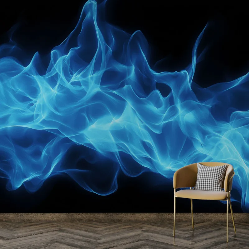 Bon Marché Papier peint flamme bleue Effet de vagues lumineuses et fluides