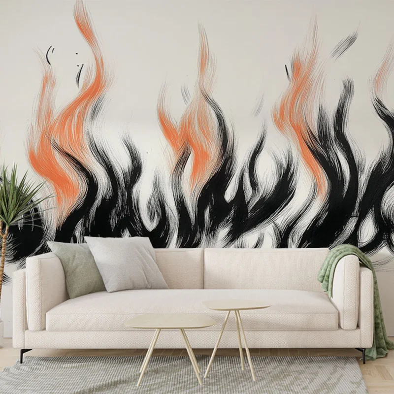 Commander Maintenant Papier peint flammes Motif abstrait de feu en noir et orange