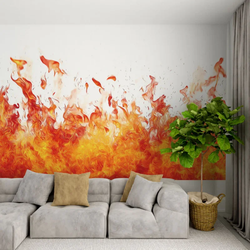 Papier peint feu Flammes vibrantes en rouge et orange Offre Spéciale