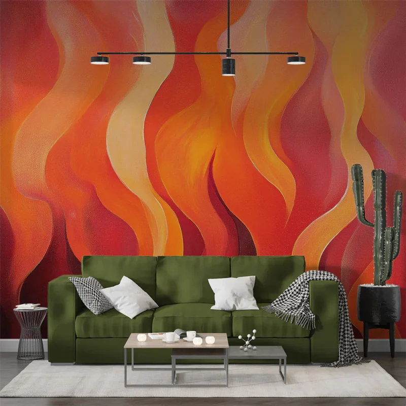Acheter En Ligne Papier peint flammes Design vibrant aux tons chauds de rouge et orange
