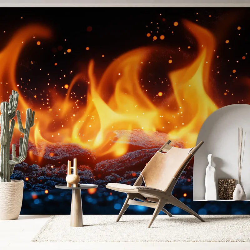 Bon Marché Papier peint flammes Motif vibrant de feu aux couleurs éclatantes