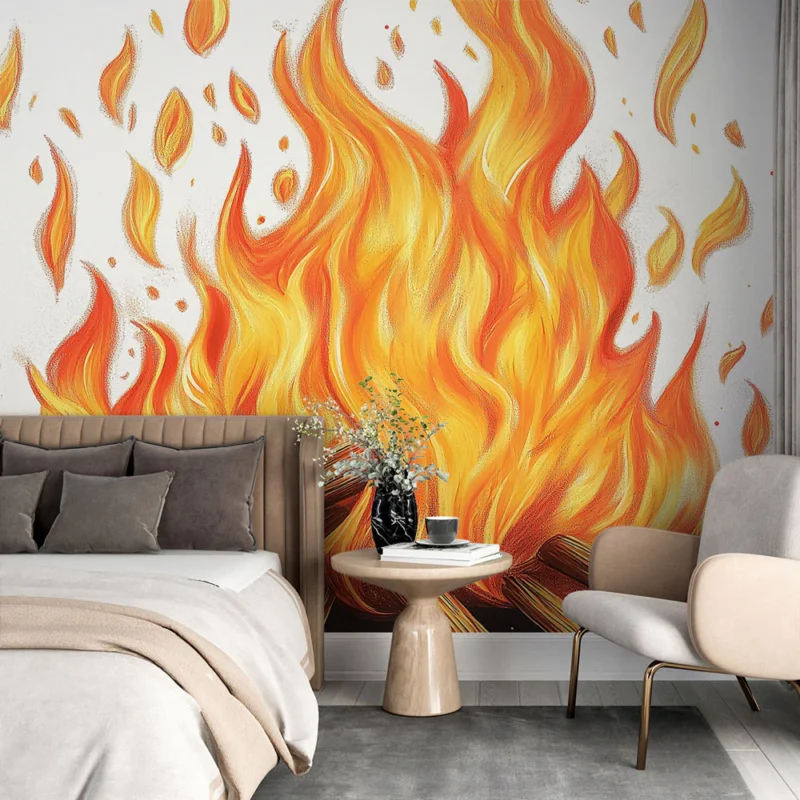Acheter En Ligne Papier peint feu Flammes vibrantes et bûches en bois