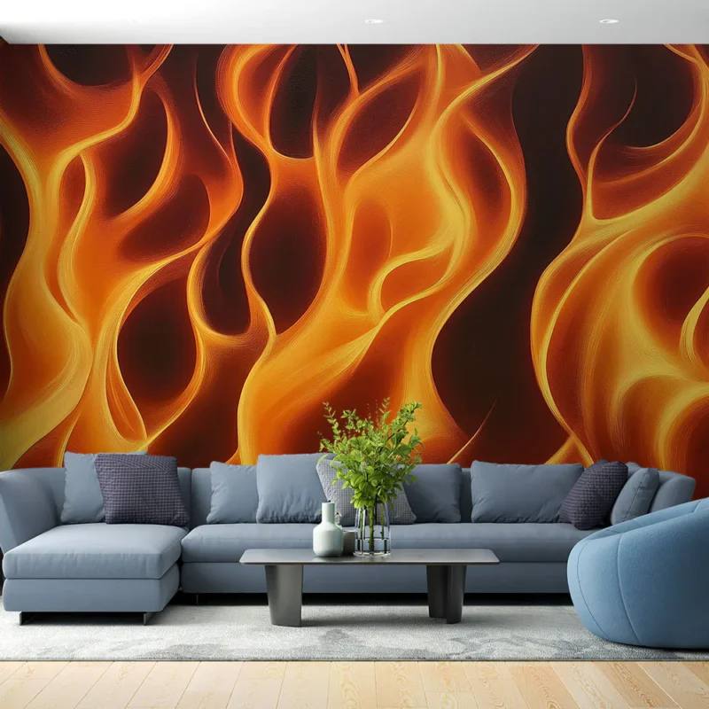 Papier peint flammes Motif vibrant de flammes orange et dorées Quantité Limitée