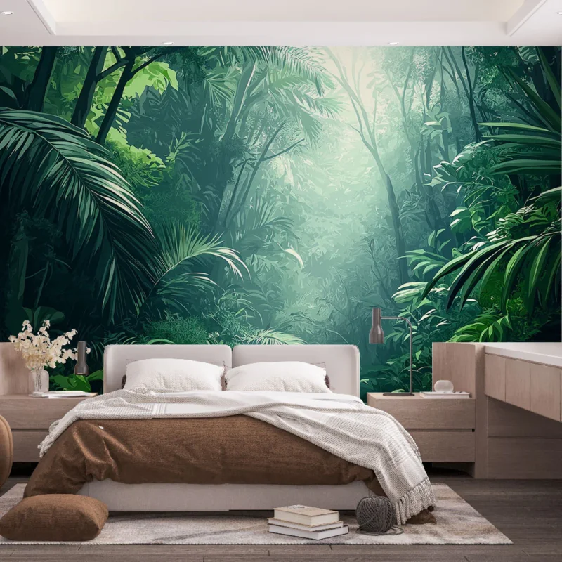 Papier peint forêt tropicale Végétation luxuriante et lumière diffuse Acheter Direct