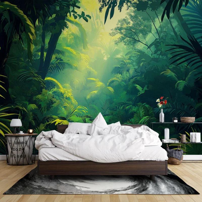 Papier peint jungle Dense feuillage tropical avec lumière douce Petit Prix