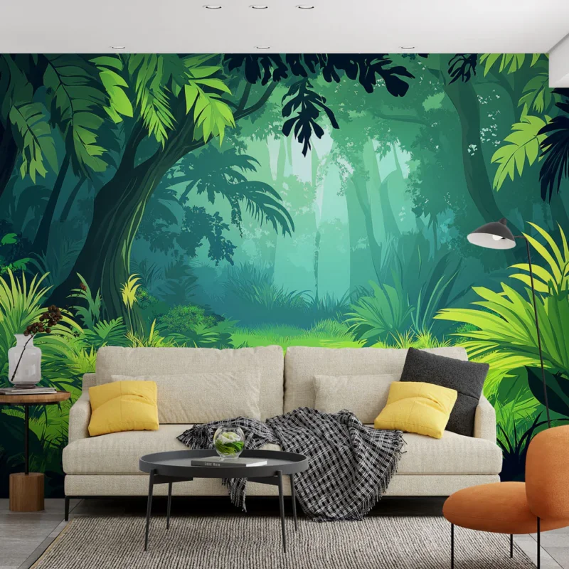 Papier peint jungle verdoyante Un paysage luxuriant et apaisant aux nuances de vert Commander Maintenant