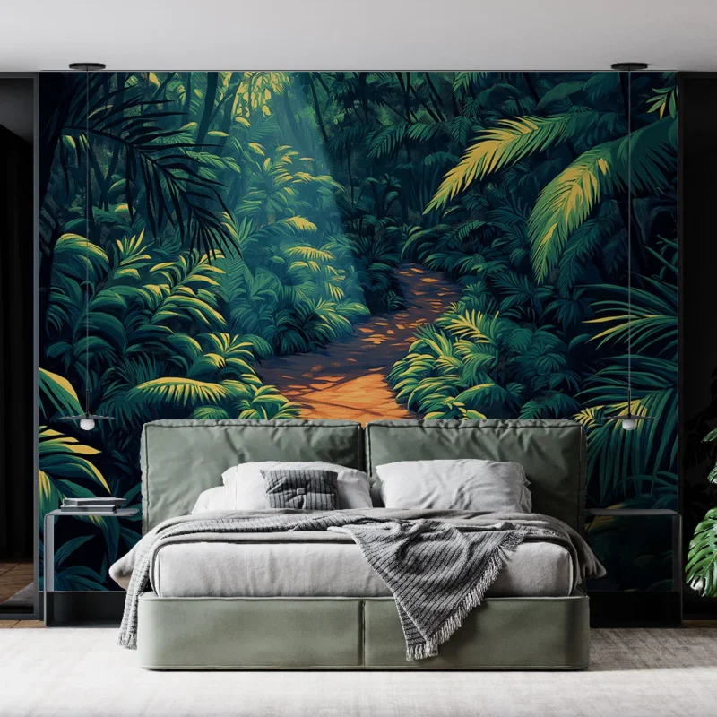 Livraison Express Papier peint jungle Sentier ensoleillé au cœur d‘une végétation luxuriante