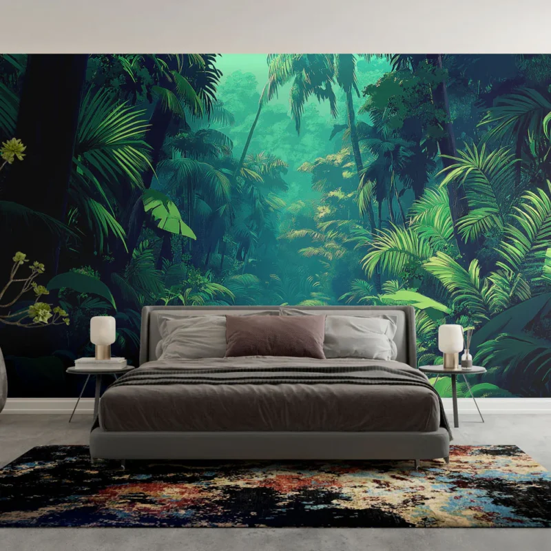 Livraison Express Papier peint jungle tropicale Chemin dans une forêt luxuriante avec des feuillages exotiques