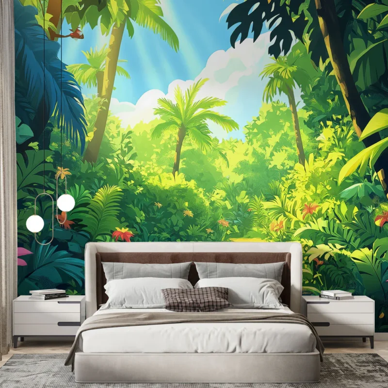 Bon Marché Papier peint jungle tropicale Un chemin lumineux au cœur d‘une végétation luxuriante