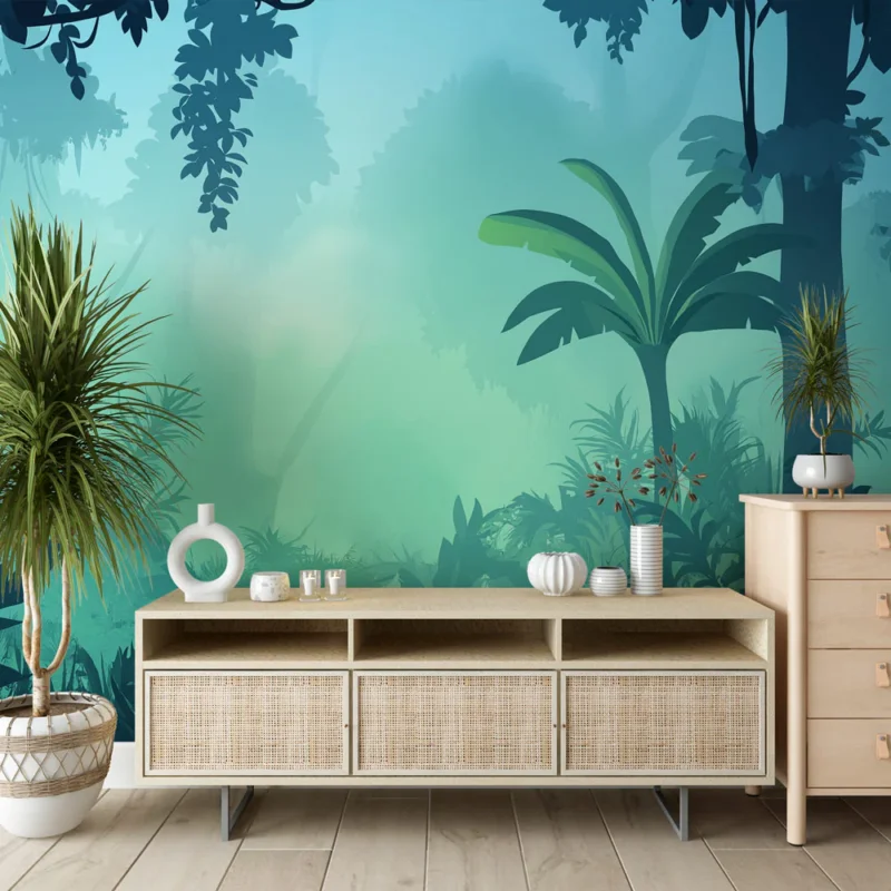 Papier peint jungle brumeuse Atmosphère mystérieuse et verdoyante Produit De Marque