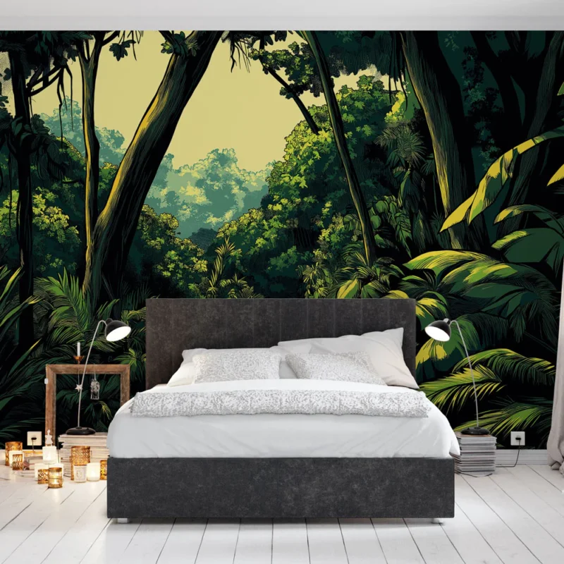 Meilleur Prix Papier peint jungle Sentier illuminé à travers la verdure luxuriante