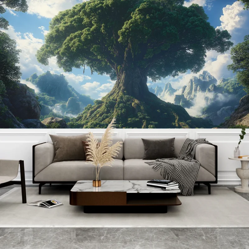 Papier peint arbre majestueux Un immense arbre sous un ciel lumineux Solde