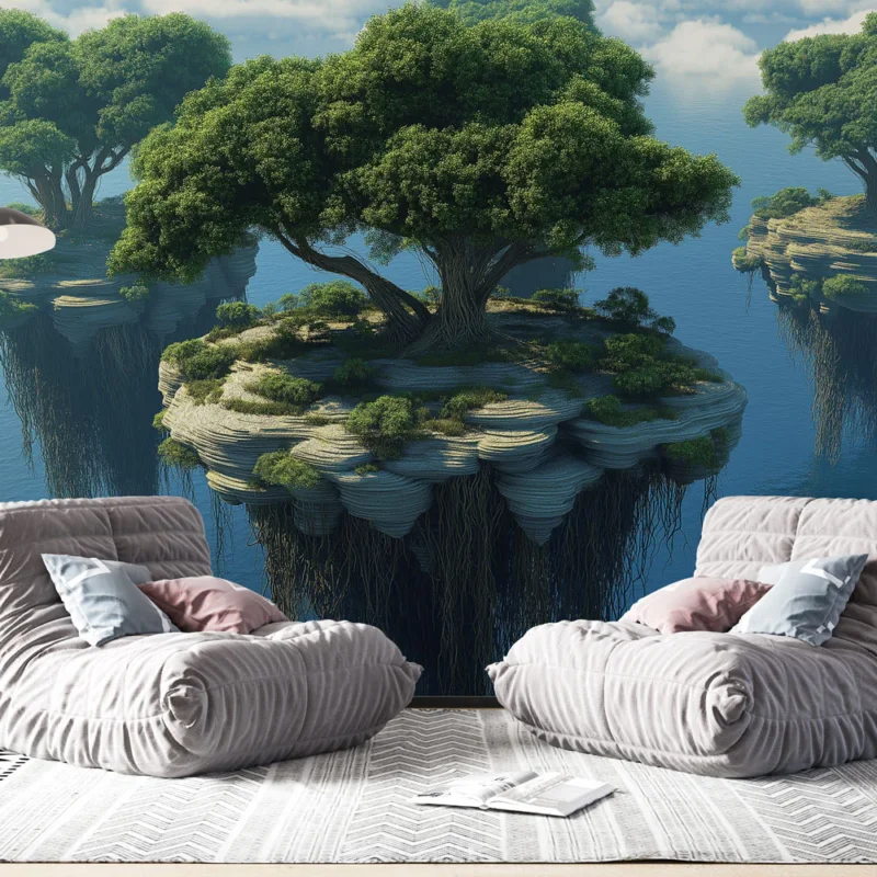Dernier Modèle Papier peint montagnes flottantes Paysage féérique avec des arbres majestueux