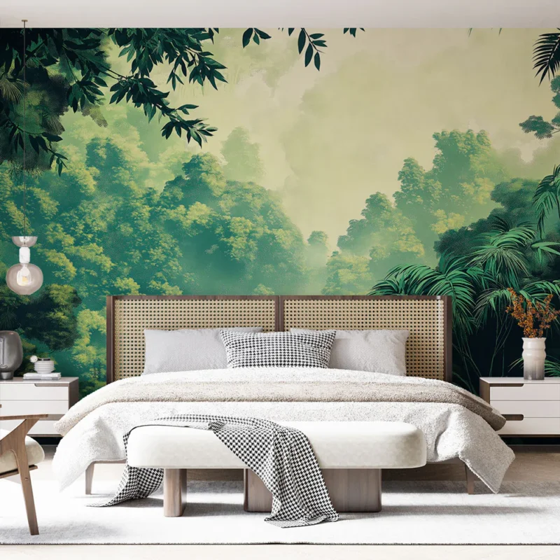 Papier peint forêt tropicale Motif luxurieux et apaisant de végétation dense Solde