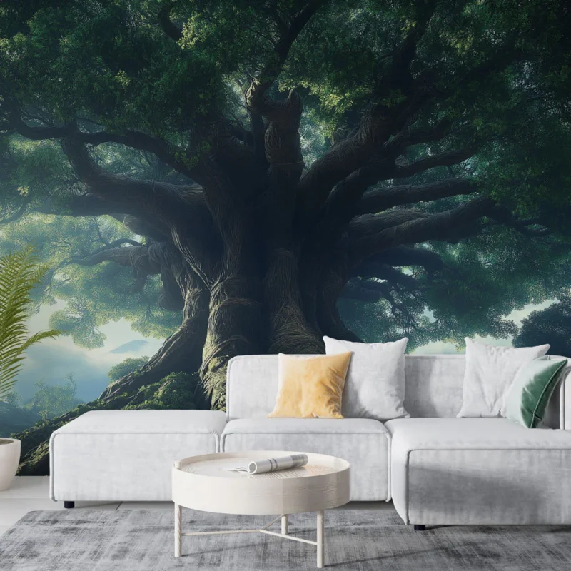Dernier Modèle Papier peint arbre majestueux Un majestueux arbre ancien sous une lumière douce