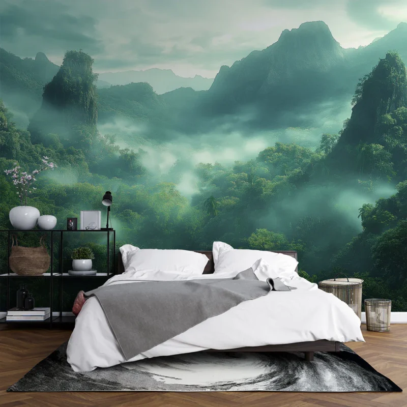 Must-Have Papier peint forêt tropicale Paysage mystique de montagne verdoyante