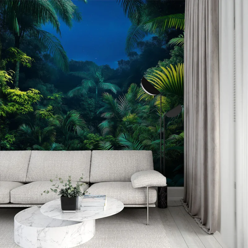 Papier peint jungle Végétation luxuriante sous un ciel étoilé Commander Vite