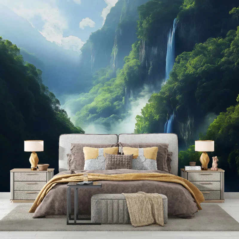 Marque Papier peint paysage naturel Chutes d‘eau et montagnes verdoyantes