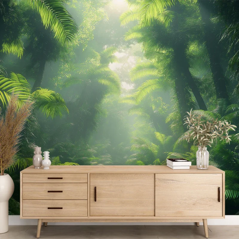 Papier peint forêt tropicale Sentier verdoyant au cœur d‘une jungle apaisante Nouvel Arrivage
