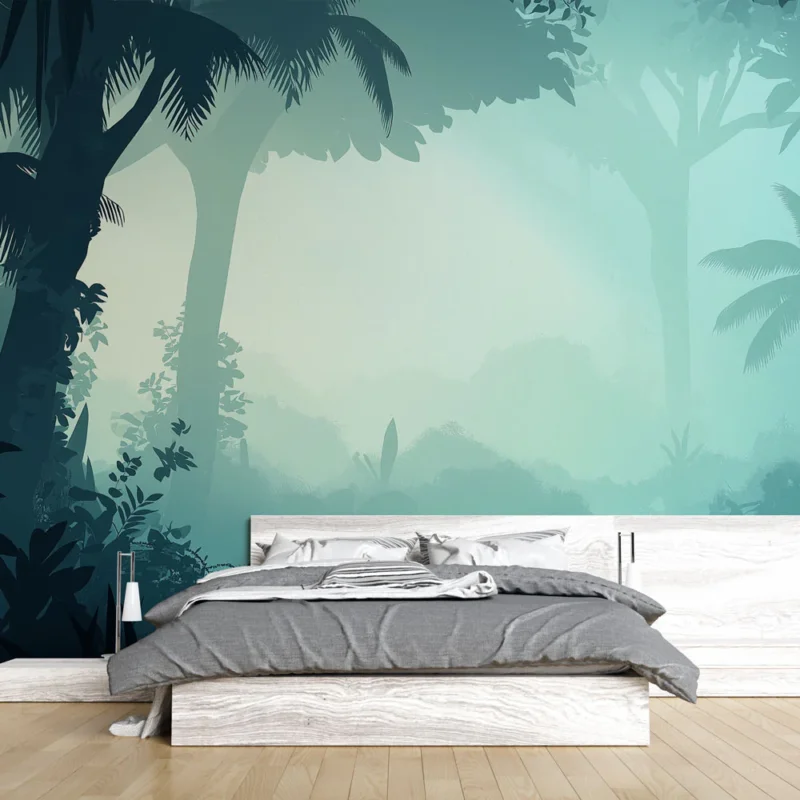 Papier peint forêt tropicale Atmosphère brumeuse et végétation luxuriante Livraison Express