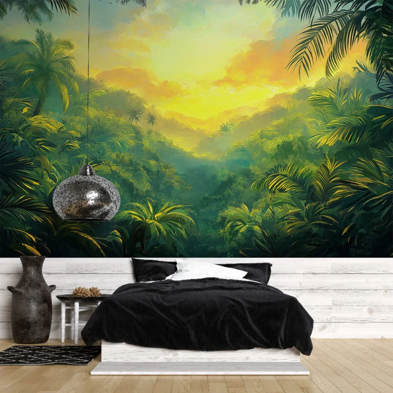 Papier peint jungle tropicale Paysage luxuriant avec lumière dorée Must-Have