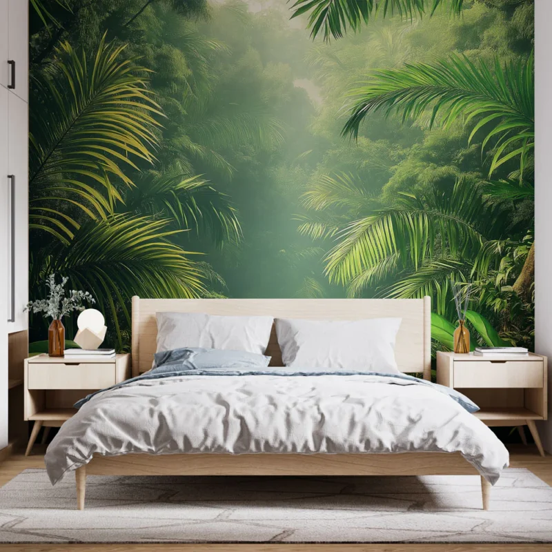 Authentique Papier peint jungle Plantes tropicales luxuriantes dans une lumière douce