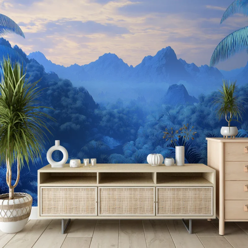 Dernière Chance Papier peint paysage montagneux Forêt tropicale bleue au crépuscule