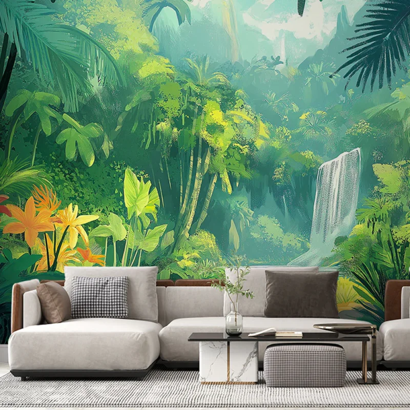 Papier peint jungle Cascade apaisante au cœur d‘une végétation luxuriante Vente Flash