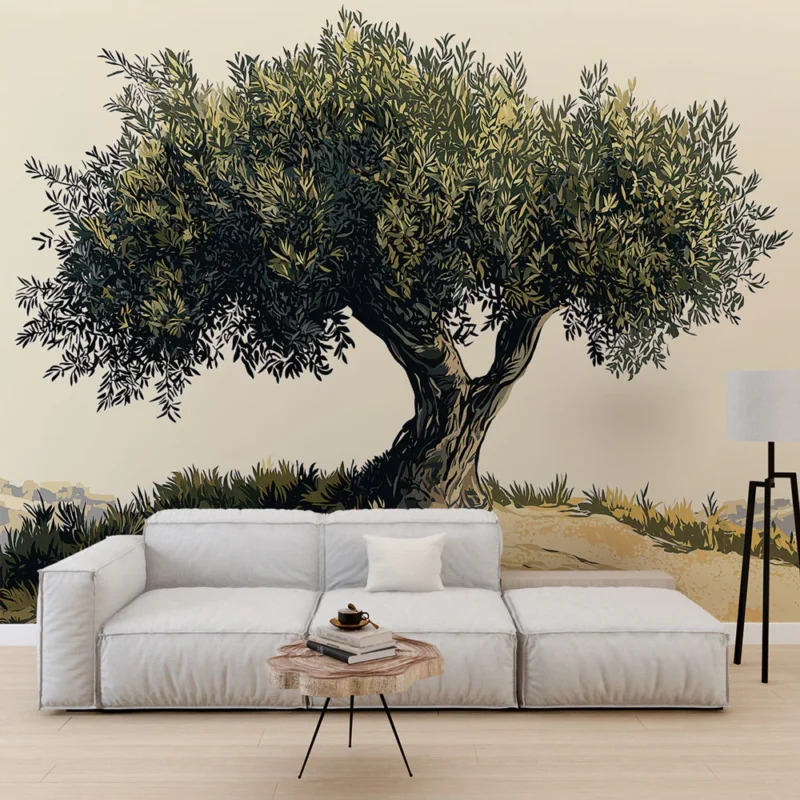 Jusqu'à Épuisement Des Stocks Papier peint olivier Arbre d‘olivier majestueux sur fond clair