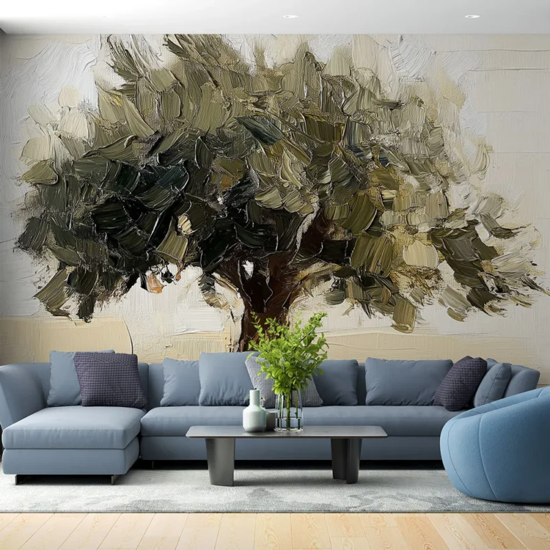 Dernier Modèle Papier peint olivier Arbre stylisé aux couleurs naturelles et fond neutre