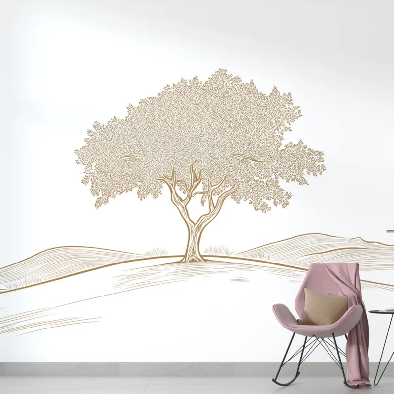 Dernier Modèle Papier peint olivier Arbre élégant sur fond blanc minimaliste
