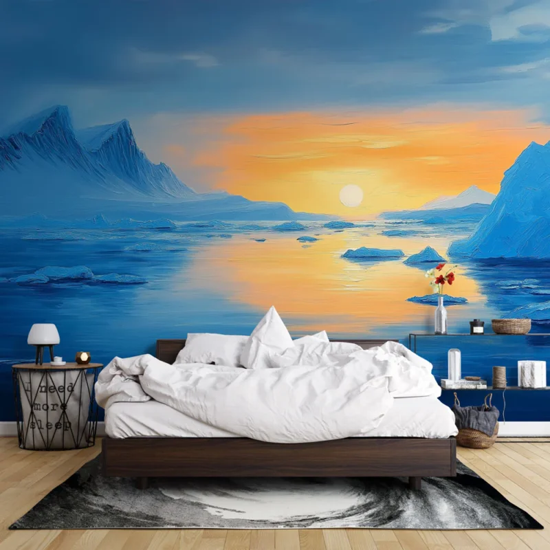Must-Have Papier peint paysage polaire Scène de coucher de soleil sur un océan gelé