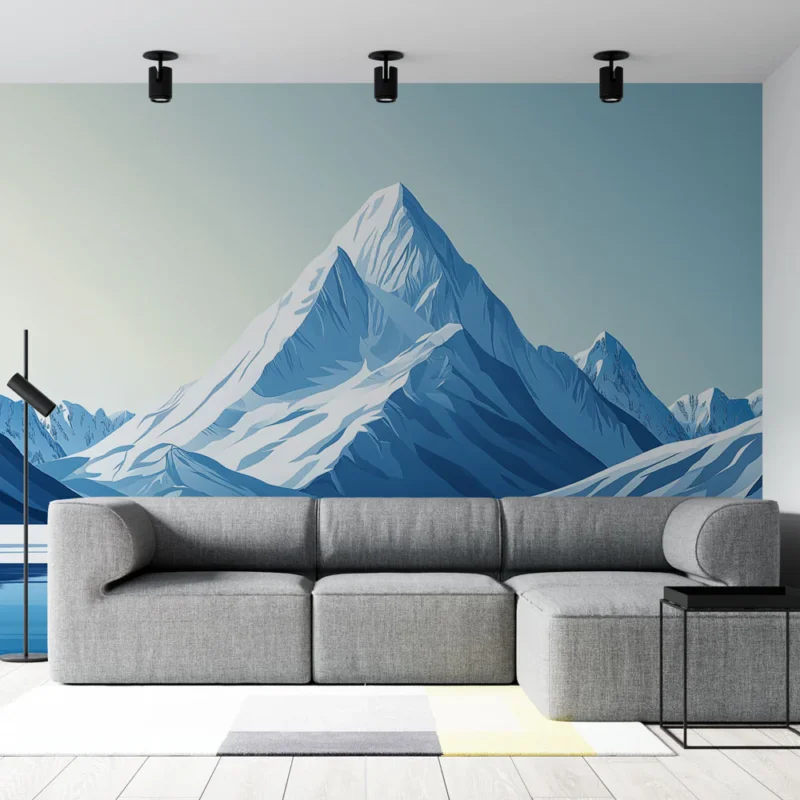Offre Limitée Papier peint montagne enneigée Paysage stylisé de montagnes et lac gelé