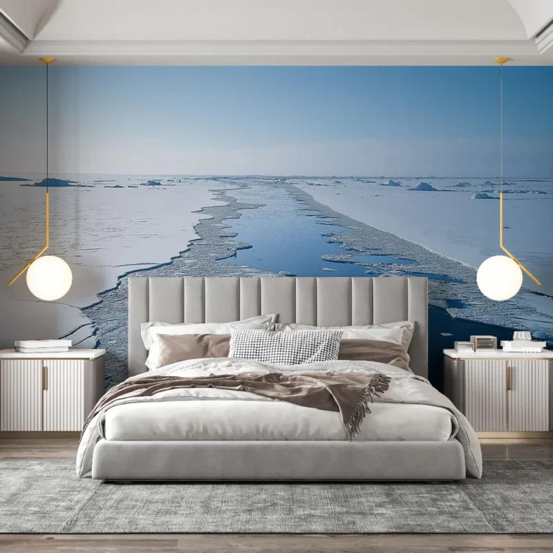 Papier peint glacier Scène glaciaire avec des icebergs et des eaux cristallines Meilleur Prix