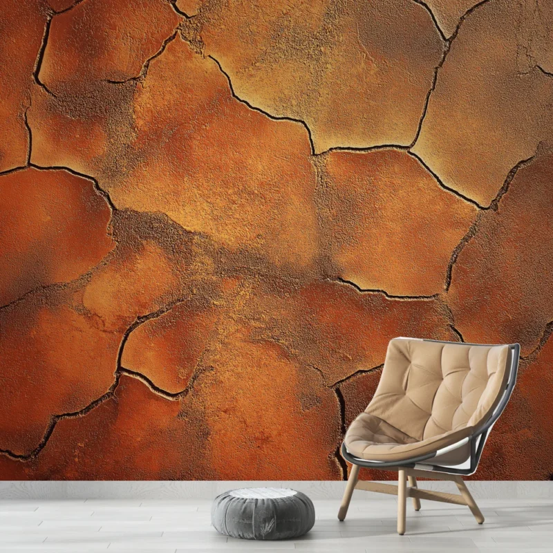 Papier peint effet terre cuite Motif craquelé aux teintes chaudes Acheter Direct