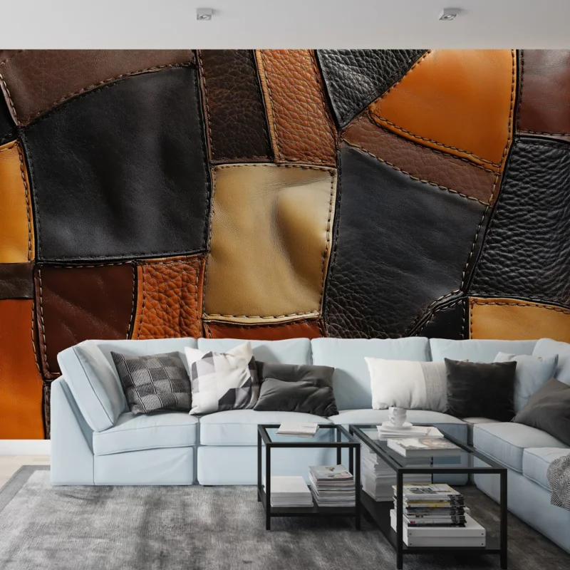 Papier peint cuir patchwork Textures riches et couleurs élégantes Must-Have
