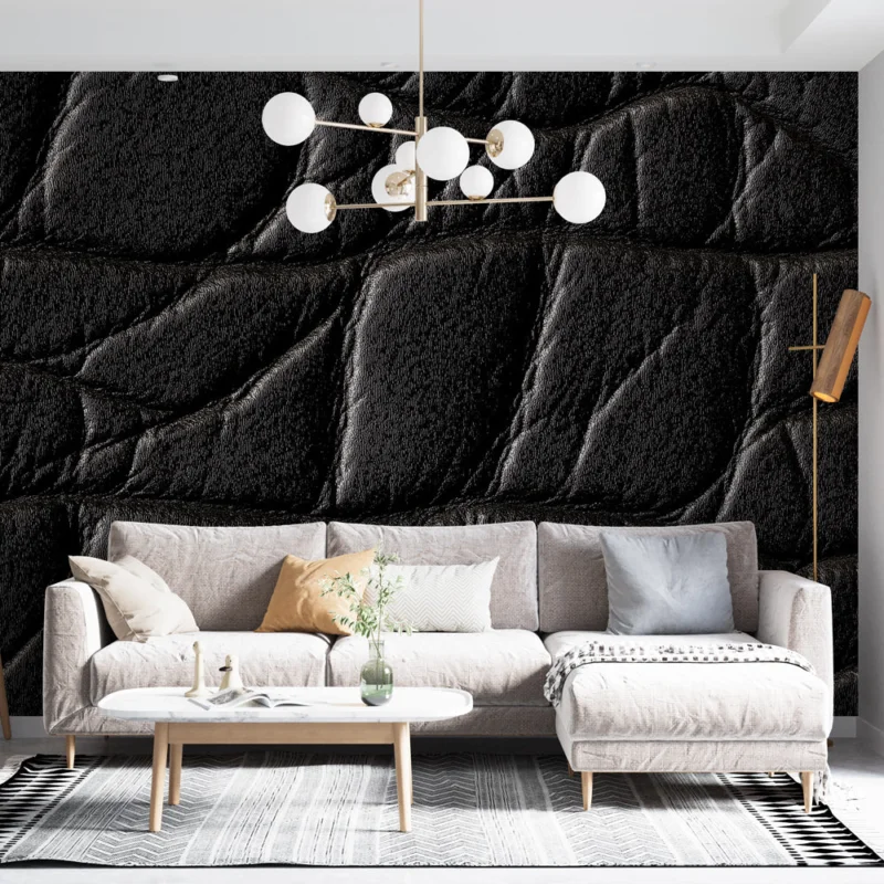 Papier peint cuir noir Texture de cuir noir marbré pour une élégance moderne Acheter Direct